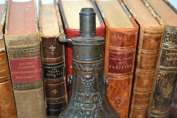 Antique English Sheffield Copper Brass Powder Flask G & JW Hawksley Violin Shape