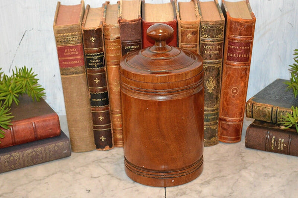 Antique English Mahogany Turned Wood Treen Tobacco Jar Canister Container