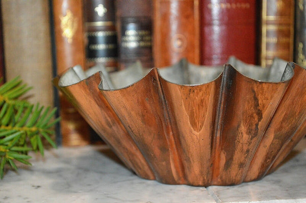 Vintage French Copper Fluted Mold Tin Lined Pudding Cake Kitchen