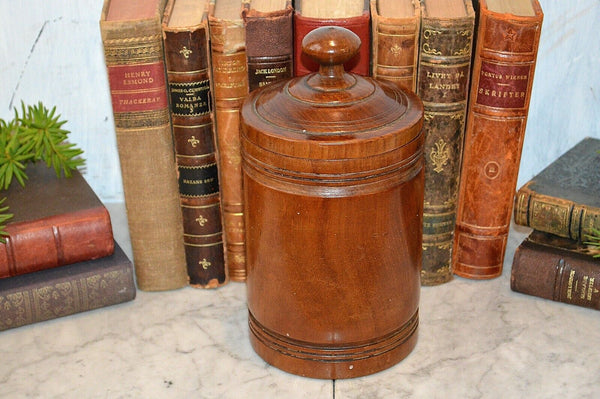 Antique English Mahogany Turned Wood Treen Tobacco Jar Canister Container