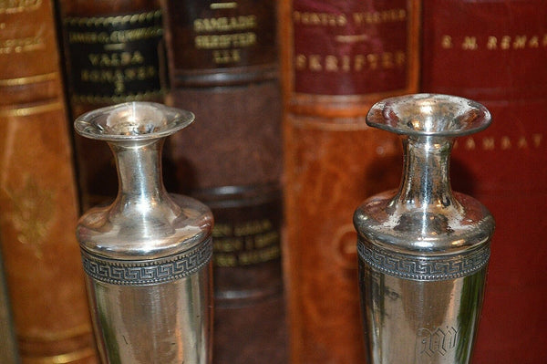 Antique Pair Silver Plated Art Deco Small Candle Holders Mfd Plated Reed Barton