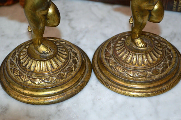Antique Pair Brass Cherub Candle Holders Pairpoint Candlesticks 4978
