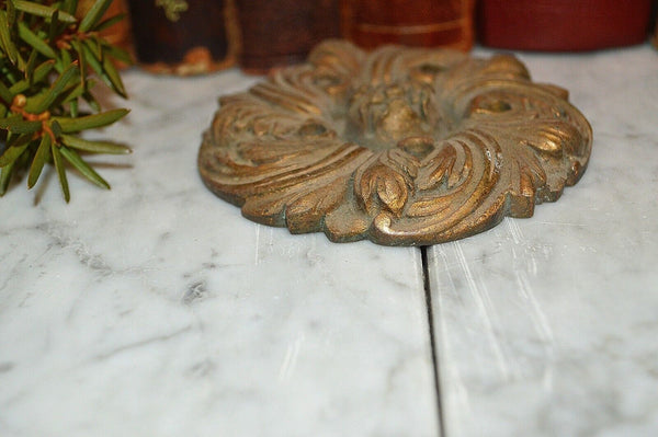 Antique Large Heavy French Bronze Rosette Acanthus Swirls 3 1/2"