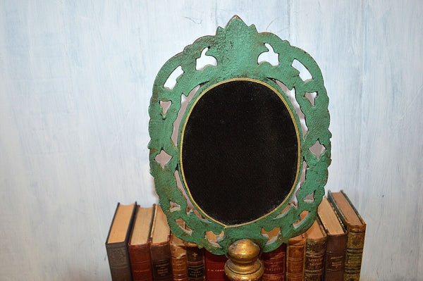 Antique Large Gilded Wood Standing Vanity Mirror Italian Pedestal Base