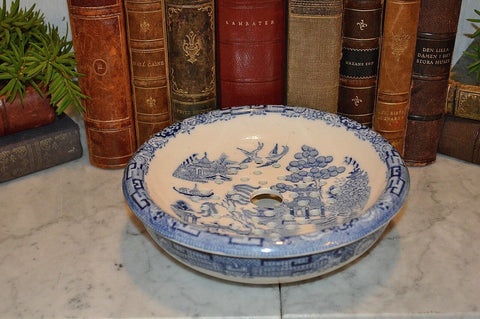 Antique English Transferware Blue Willow Drain Soap Dish Strainer Bowl