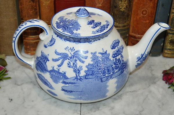 Antique Gibson & Sons Burslem England Blue WIllow Teapot Transferware