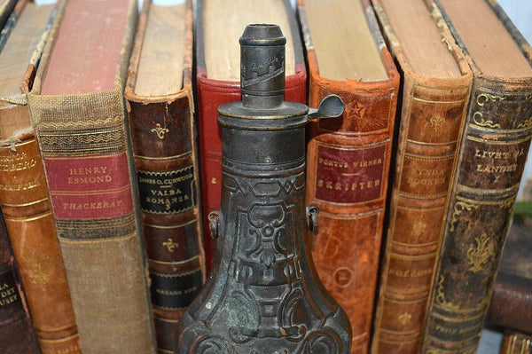 Antique English Sheffield Copper Brass Powder Flask G & JW Hawksley Violin Shape