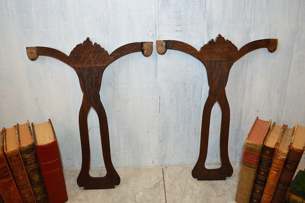 Antique Pair German Black Forest Carved Wood Architectural Elements Mounts