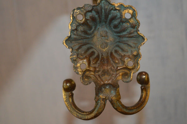 Antique Large French Gilded Bronze Drapery Coat Hook Bracket