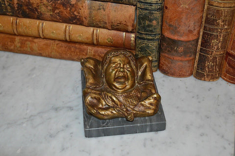 Antique French Bronze on Marble Base Crying Baby Paperweight Statue E. Capy