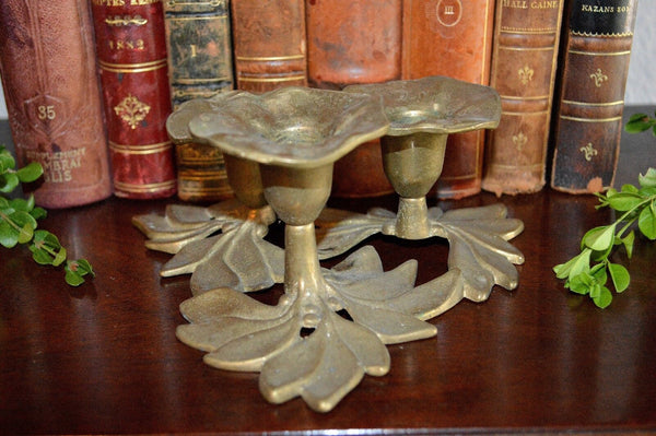 Antique French Brass Floral 3 Tier Candle Holder Candlestick