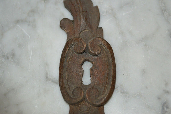 Antique German Black Forest Carved Wood Keyhole Escutcheon Hardware