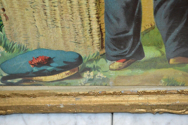 Antique Victorian Gilt Framed Large Die Cuts Sailor Boy Birds Scrap Book Art