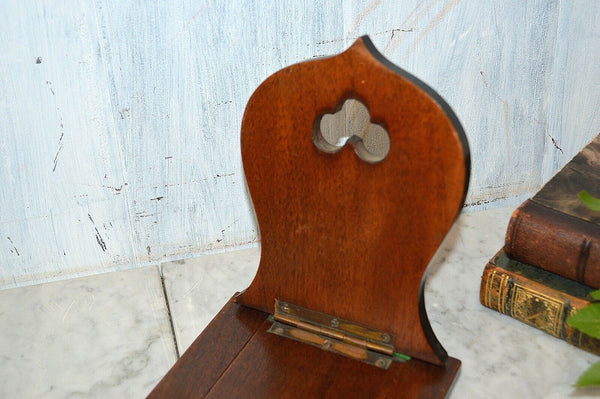 Antique English Mahogany Brass Book Rest Rack Bookends Gothic Trefoils Nailheads