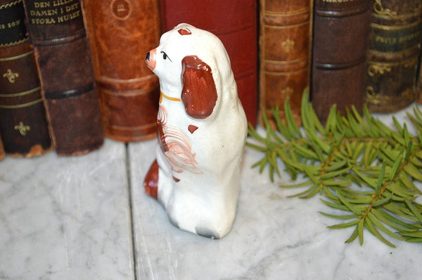 Antique Small Staffordshire Seated Spaniel Dog Rust