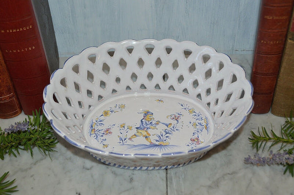 Vintage French Country Faience Bread Basket Atelier de Segries Moustiers Gnomes