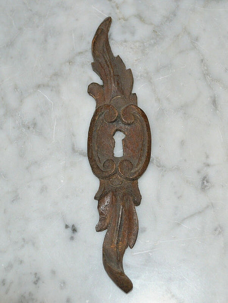 Antique German Black Forest Carved Wood Keyhole Escutcheon Hardware