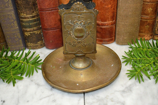 Antique French Gilt Brass Match Box Holder Tray Stand Bow Ribbon Medallion