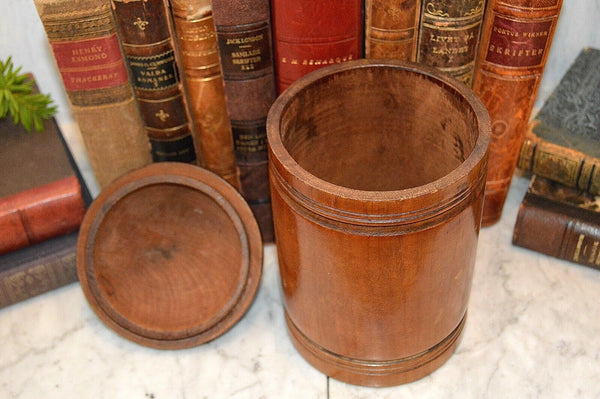 Antique English Mahogany Turned Wood Treen Tobacco Jar Canister Container