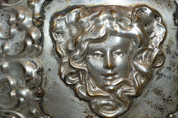 Antique Female Buckle Silver Plated Art Nouveau Figural Face
