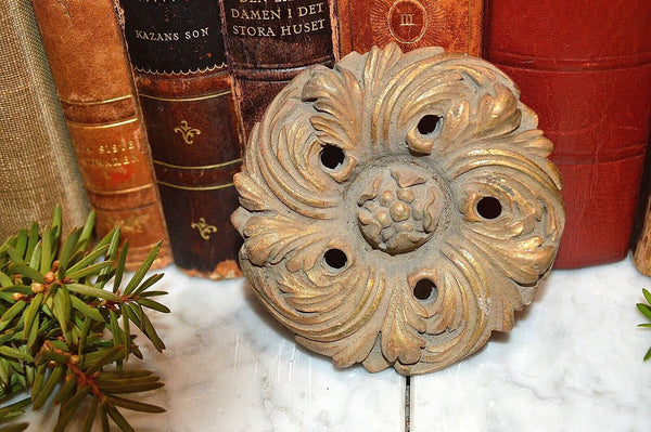 Antique Large Heavy French Bronze Rosette Acanthus Swirls 3 1/2"