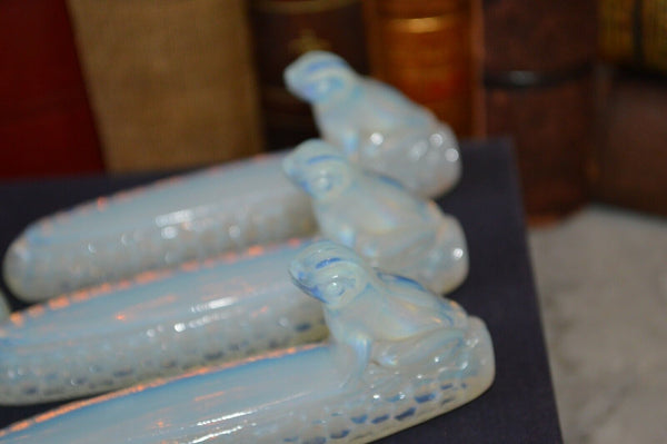 Vintage French Set of 6 Sabino Knife Rests Opalescent Glass Frogs