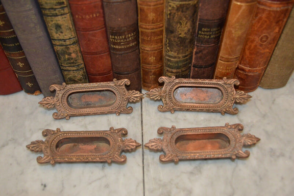 Antique Set of 4 Copper Window Sash Lifts Recessed Hardware
