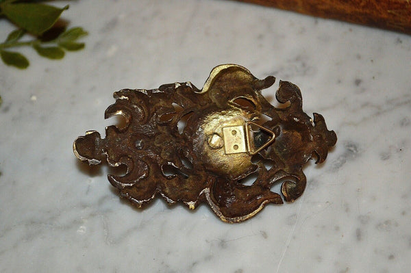 Antique French Brass Figural Knight Birds Pocket Watch Hook Holder