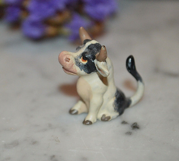 Rare Antique Austrian Miniature Cold Painted Bronze Whimsical Cow Steer Figurine