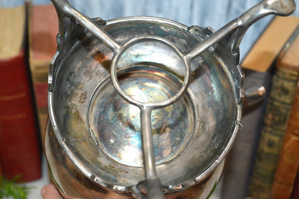 Antique English Silver Plate Spirit Tea Kettle on Stand Tilting