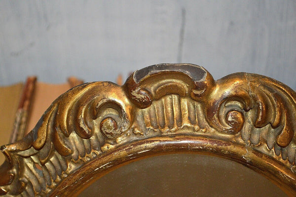 Antique French Paris Oval Mirror Gilt Florentine Wood Wall Mount A. Jousseaume