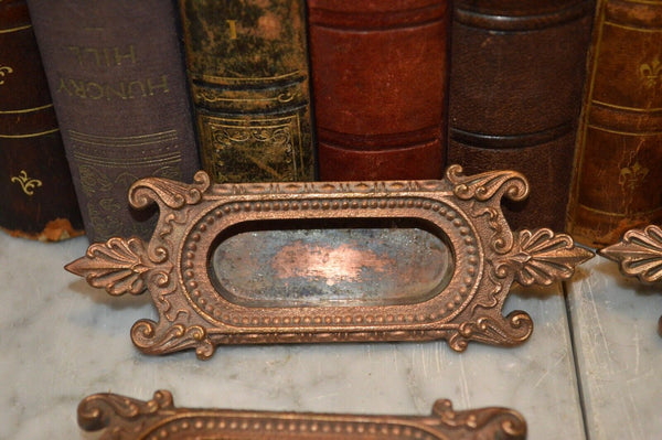 Antique Set of 4 Copper Window Sash Lifts Recessed Hardware