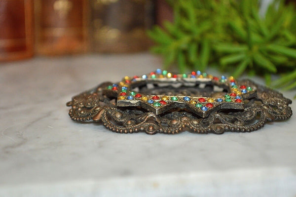 Antique Victorian Jeweled Brooch Multi Color Stones C Clasp