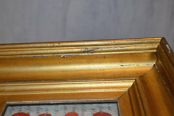 Antique English Gilt Frame Red Wax Seals Intaglios on Indentured Land Agreement