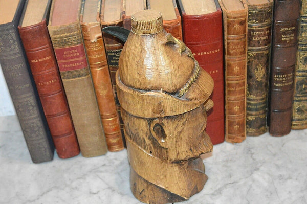 Vintage Italian Liquor Bottle Decanter Faux Wood Male Bust Military Figure