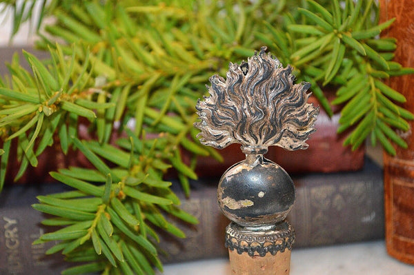 Antique English Silver Plated Flaming Grenade Bottle Cork Stopper