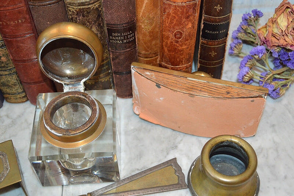 Antique Shreve & Co. 6 Pc Desk Set Sterling Silver Brass Arts & Crafts Inkwell