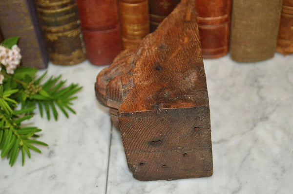Antique German Black Forest Carved Wood Lion Head Corbel Bracket