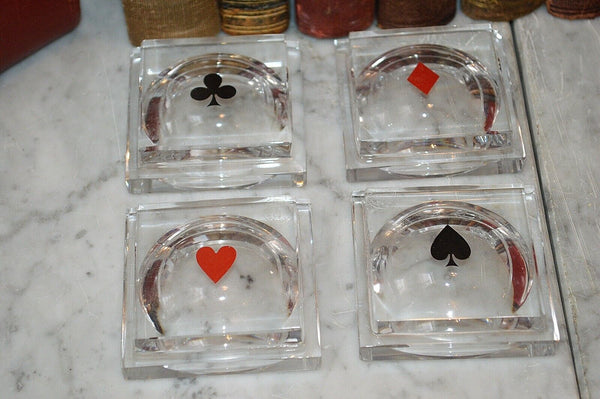 Vintage Baccarat Crystal Poker Card Theme Pluton Salt Caviar Nut Dips Box Set 4