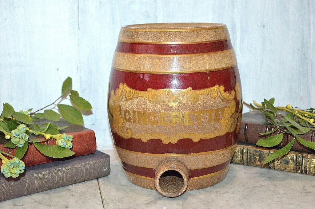 Rare Antique English Gingerette Ginger Beer Syrup Dispenser Stoneware Barrel