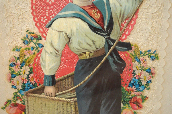 Antique Victorian Gilt Framed Large Die Cuts Sailor Boy Birds Scrap Book Art