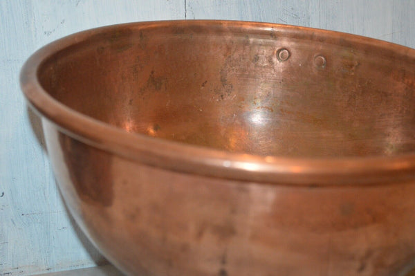 Antique Bazar Francais NY French Large Jam Jelly Copper Mixing Bowl Rolled Edge