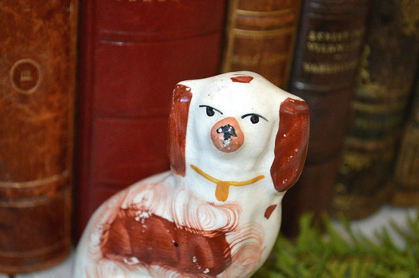 Antique Small Staffordshire Seated Spaniel Dog Rust