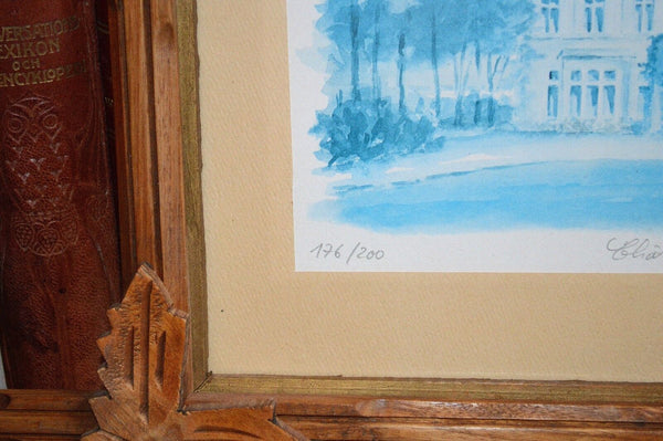 French Black Forest Framed Yan de Siber Art Watercolor Ltd Ed. Chateau Lascombes
