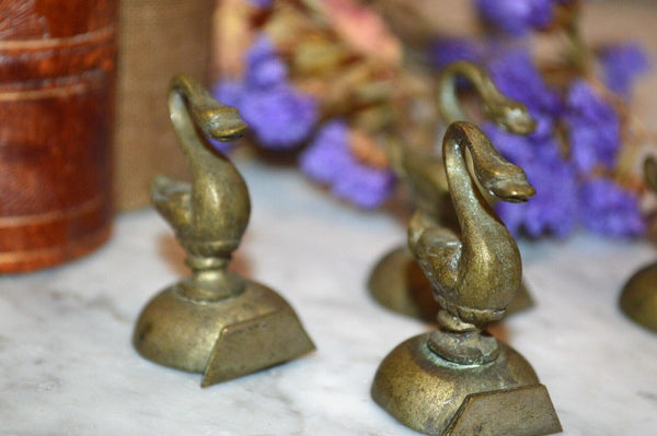 Vintage Set of 4 Italian Brass Swans Place Card Holders Table Decor