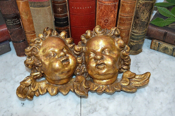 Antique German Italian Gilt Baroque Cherubs Double Twins Carved Gilded Wood