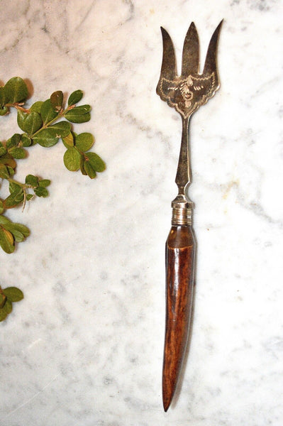 Antique Victorian EPNS Silver Plated Serving Fork Stag Antler Handle Chased
