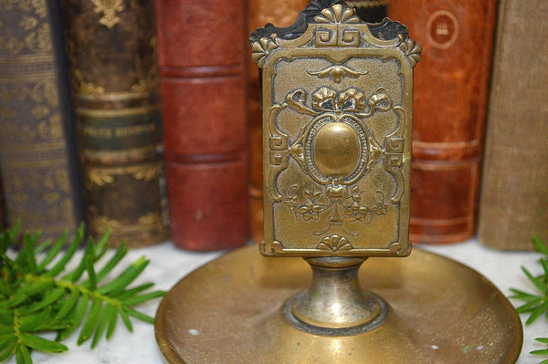 Antique French Gilt Brass Match Box Holder Tray Stand Bow Ribbon Medallion