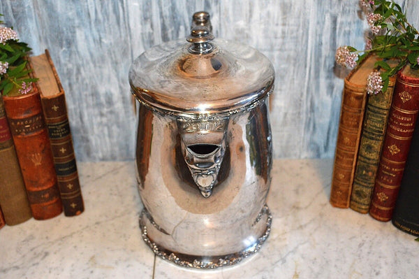 Antique F B Rogers Water Pitcher Quadruple Silver Plate Large Ceramic Lined