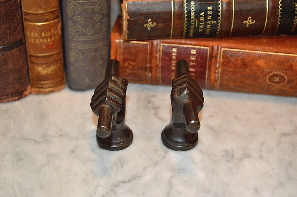 Vintage Pair Rod In Hand Fist Dark Brass Drawer Pulls Knob Handles - Reserved for Molly